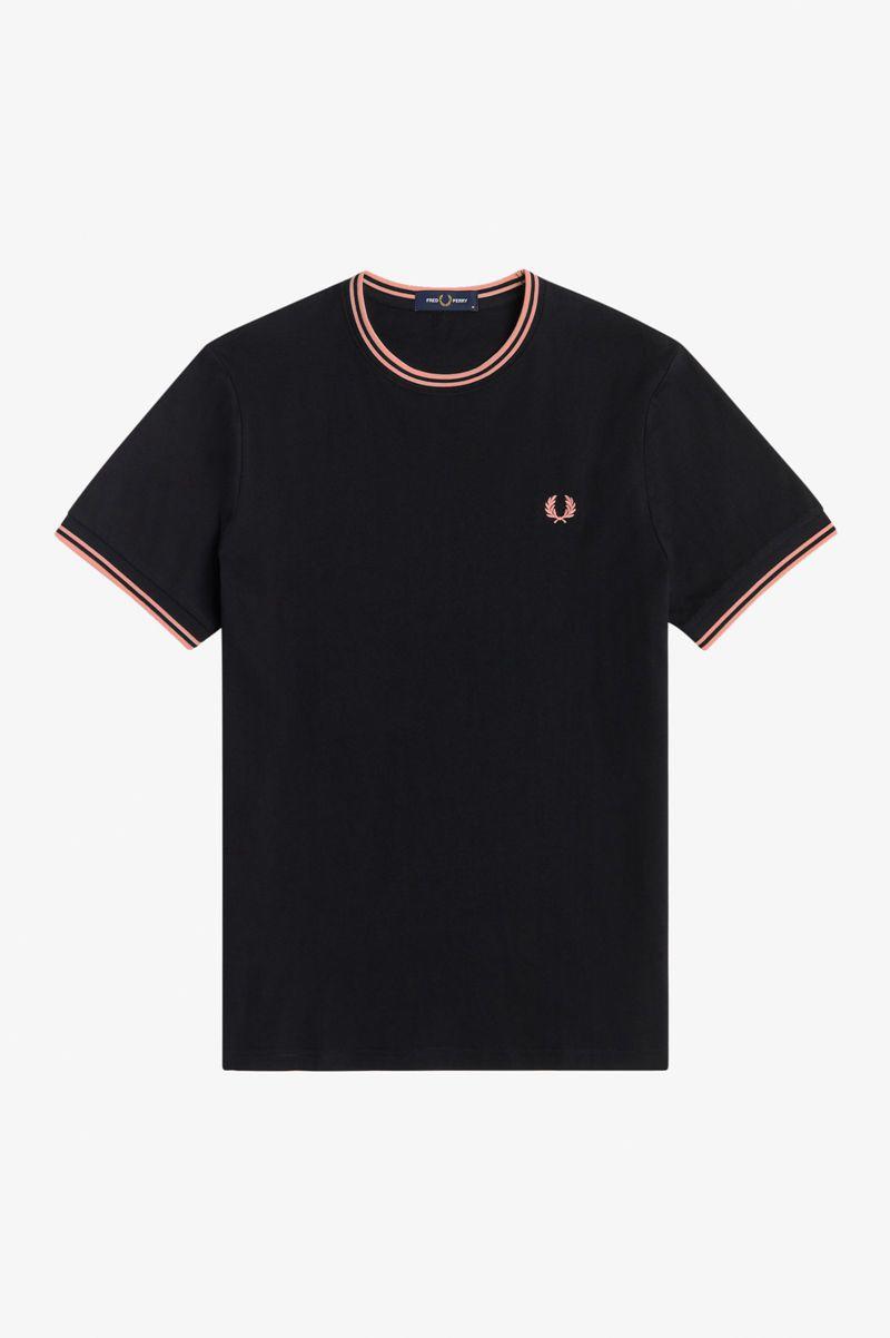 Black Fred Perry Twin Tipped Men\'s T Shirts | PH 1794VRWD